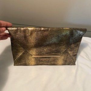 BCBG MAXARIA black and gold metallic snakeskin envelope clutch